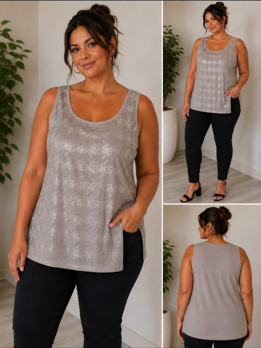 Alfani Sparkle Scoop Neck Tank Top - Taupe